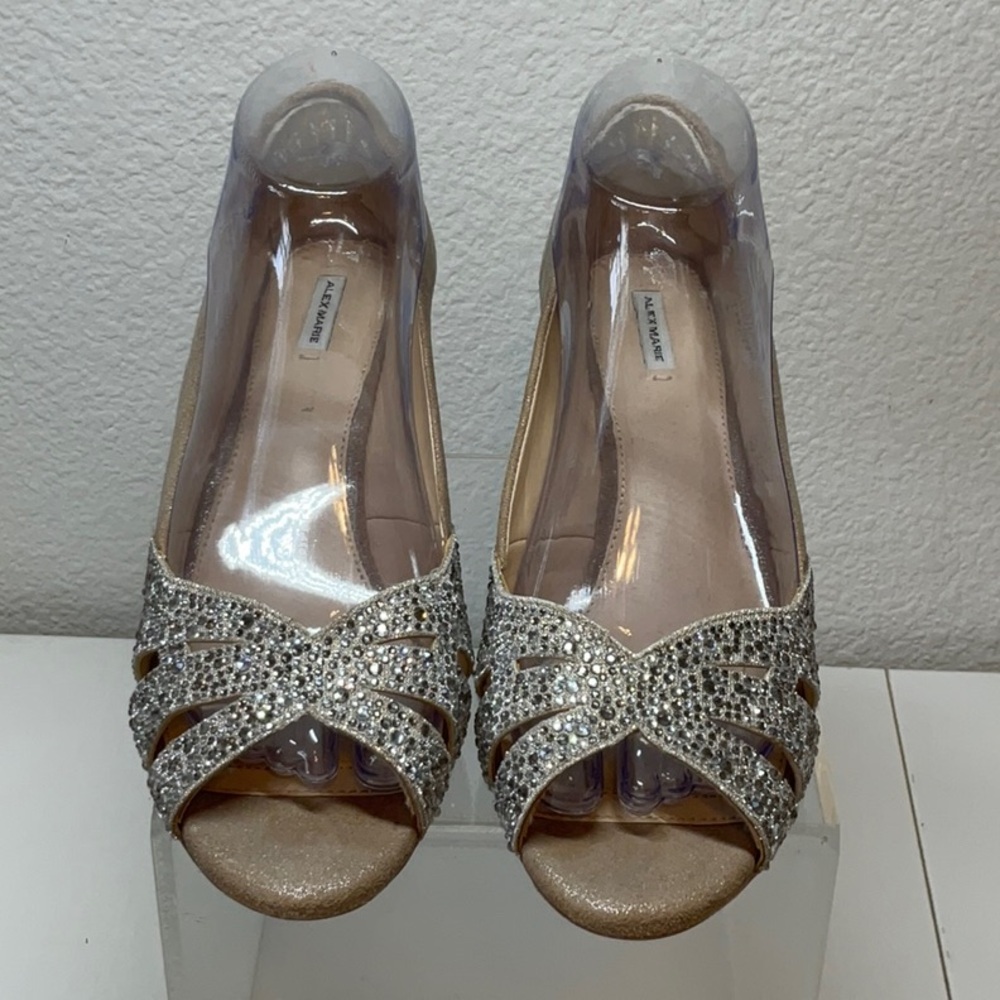 Alex Marie Elegant Champagne Rhinestone Peep-Toe Women's Heel 8.5 - Picture 3 of 10